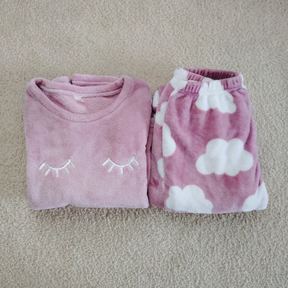 Pink and White Cozy Pajama Set with Cloud Pattern
